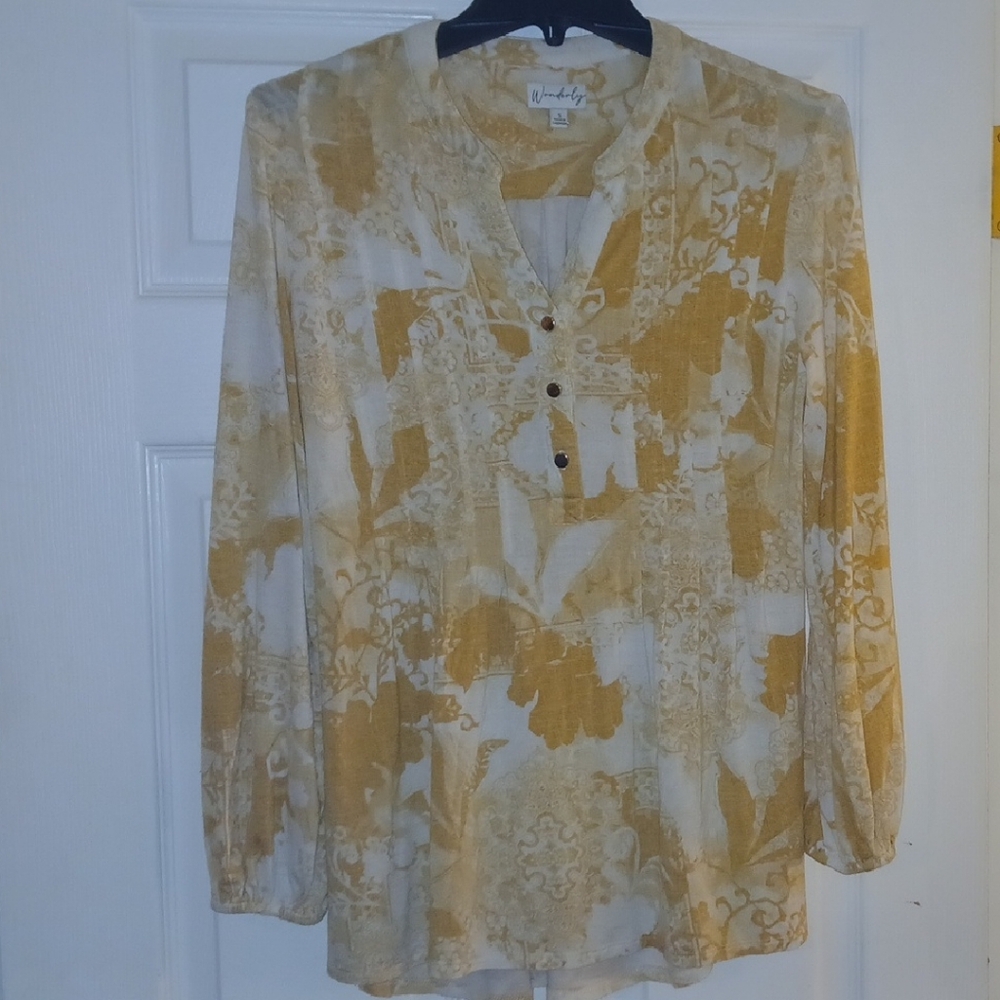 Wonderly Women's Gold and Cream Patterned Shirt Jacket